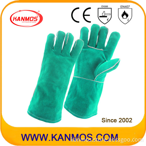 Green Cowhide Split Leather Industrial Safety Welding Work Gloves (111031)